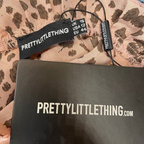 PrettyLittleThing Pink Brown Polka Dot Tie Neck Wrap Skirt Bodycon Dress Size 12 - Picture 10 of 12